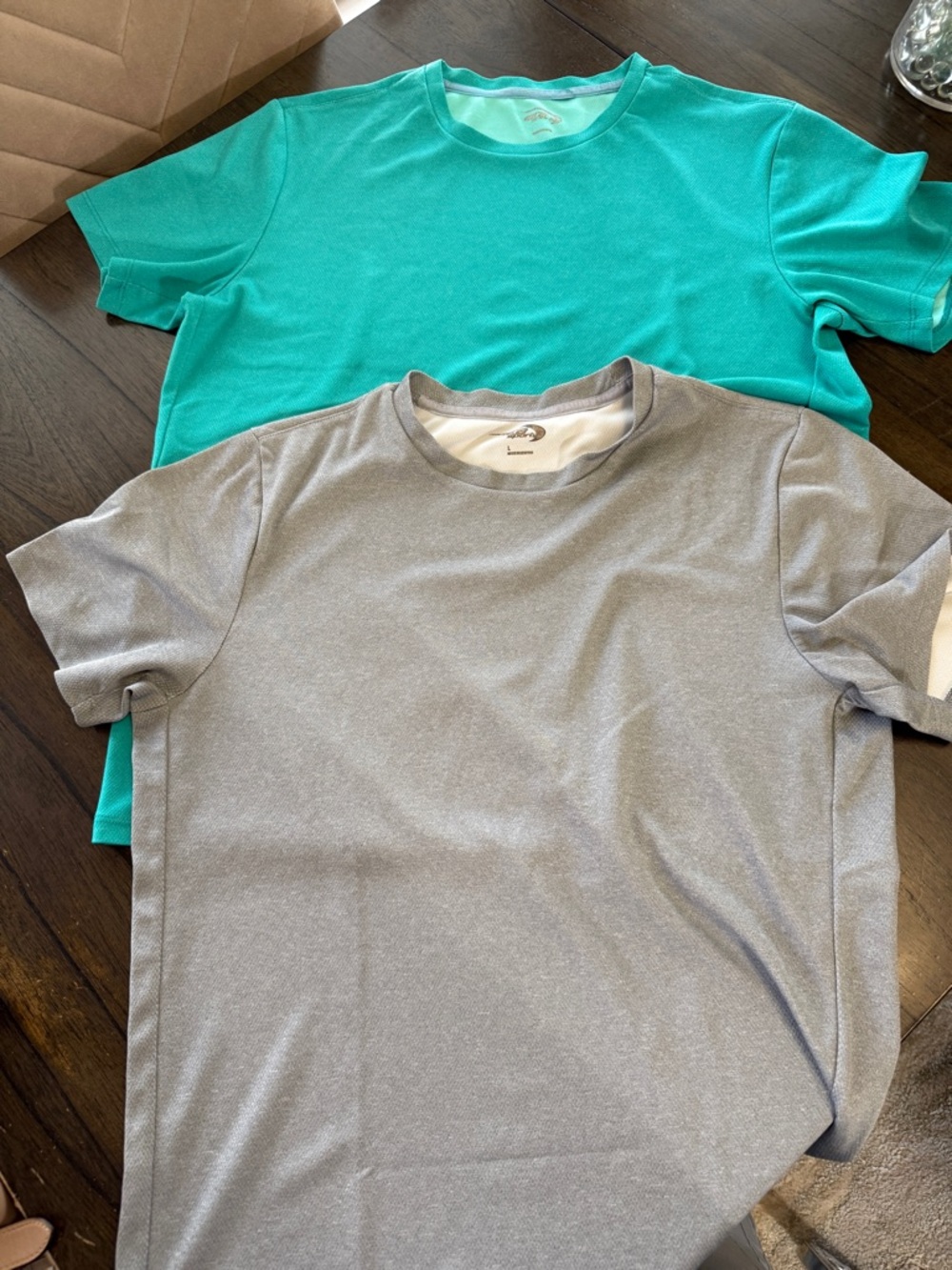 Two Sports Crew Neck Tees - Aqua & Heather Gray